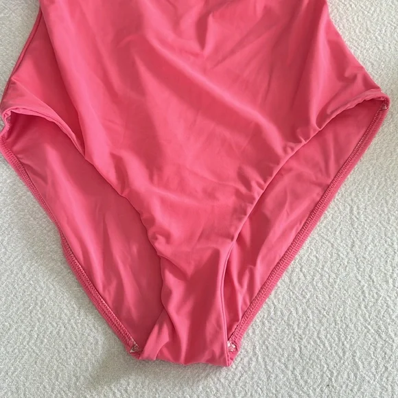 BONDI BORN Gwen Square Neck One-Piece Swimsuit, Rose Color, Size Large,$295